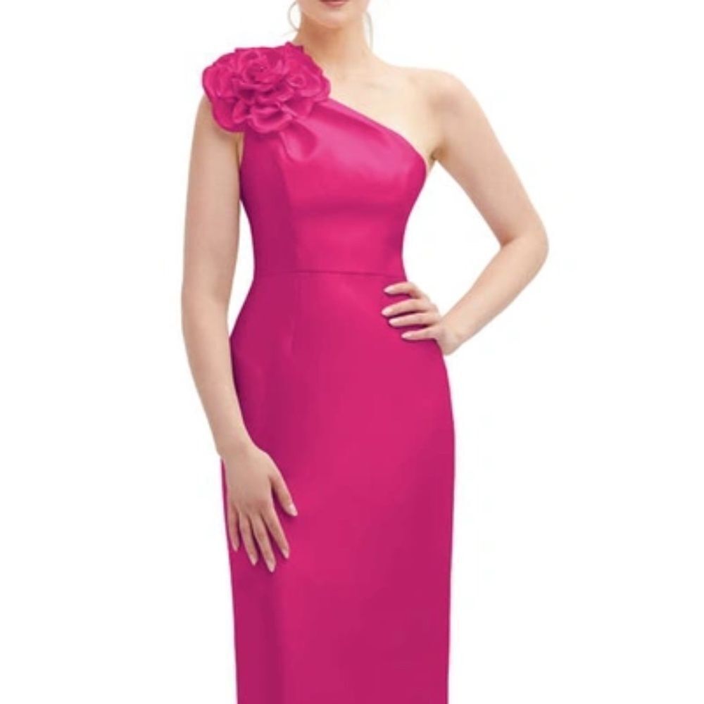 Alfred Sung Flower One-Shoulder Column Gown Pink - size 16